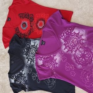 Calvin Klein Short Sleeve V-Neck Tees in Black, Red, and Purple